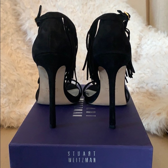 NIB Stuart Weitzman Love Fringe Size 7 Black Suede - Picture 6 of 10